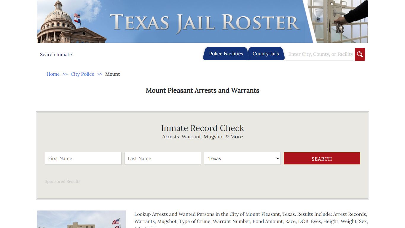 Mount Pleasant Arrests and Warrants | Jail Roster Search